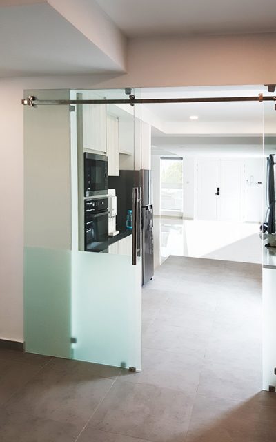 gw03-Tempered Glass Suspended Sliding Door Kitchen Dining Divider Sandblast Custom 1-3